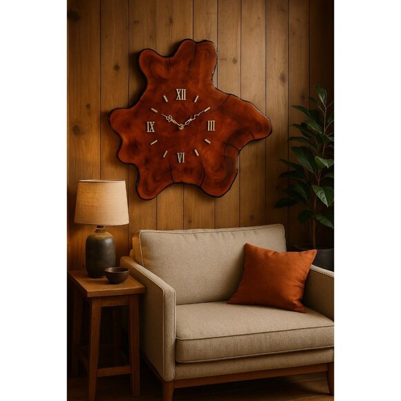 Vintage Live Edge Cypress Wall Clock – Natural Wood Slab Clock, Rustic 1970s Dec - Picture 3 of 12